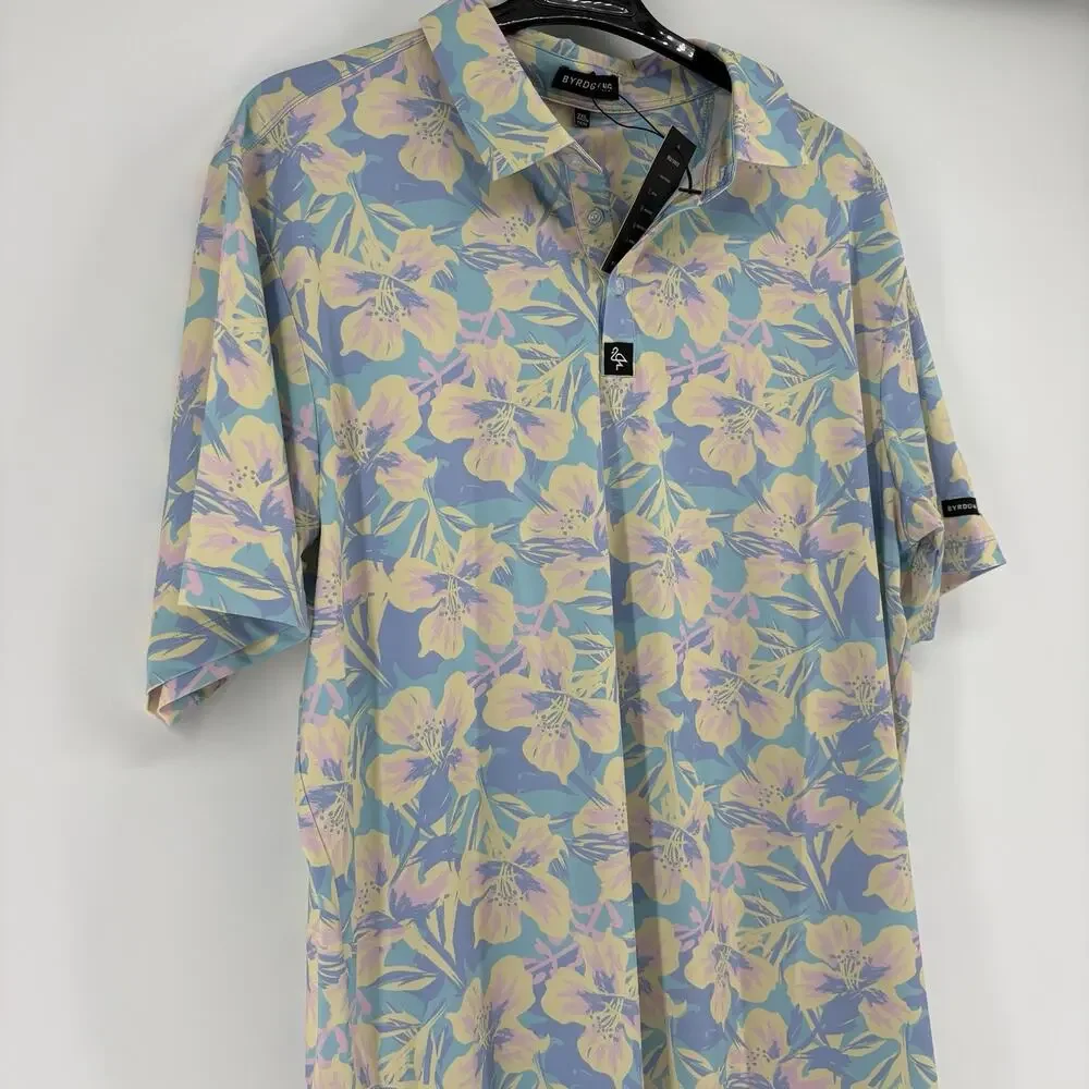 NEW BYRD GANG Shirt Pastel Floral Short Sleeve Golf Shirt UPF Stretch Size XXL - Picture 5 of 11